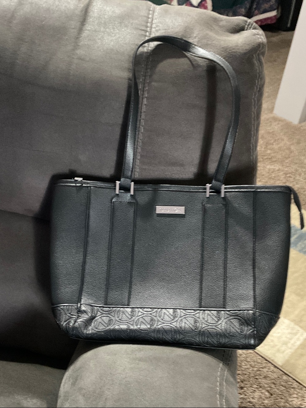 Nautica Black Leather-Look Tote with Embossed Base